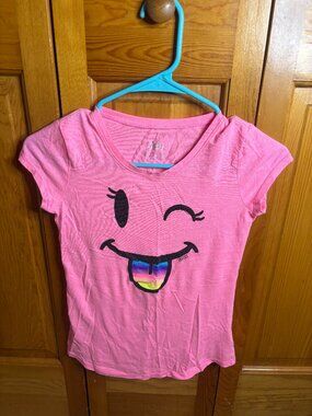 Justice Girls Pink Emoji Rainbow T Shirt (Size 8)